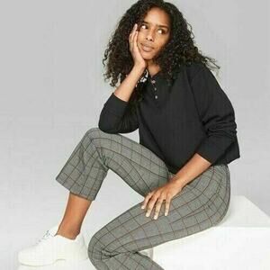 Wild Fable Women's Long Sleeve Boxy Henley Fleece Slightly Cropped‎ Top Black LG